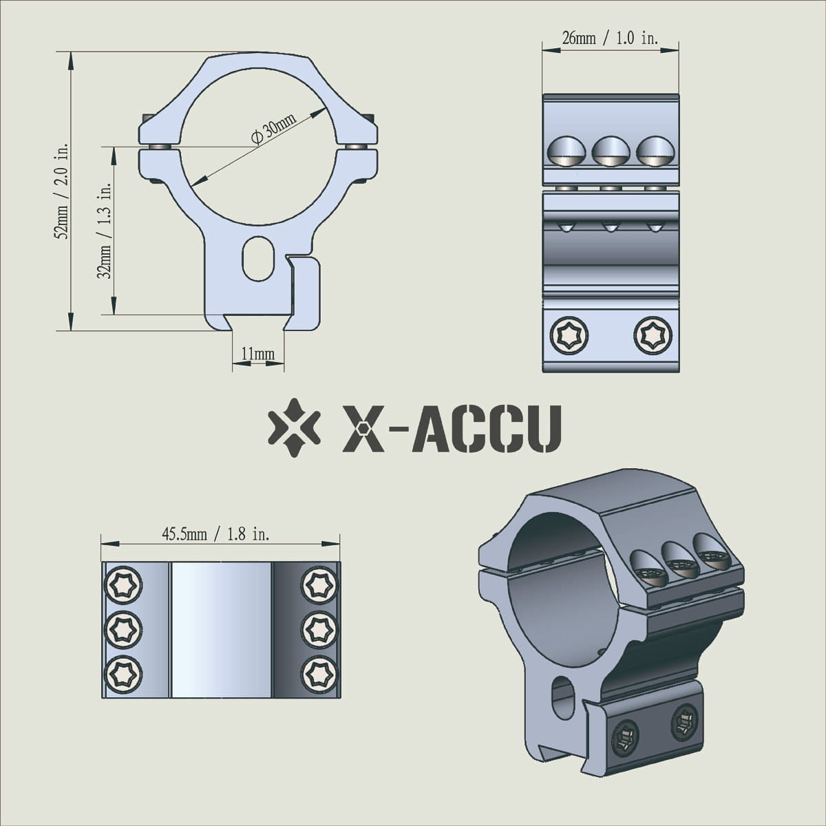30mm X-ACCU Dovetail Scope Ring Medium