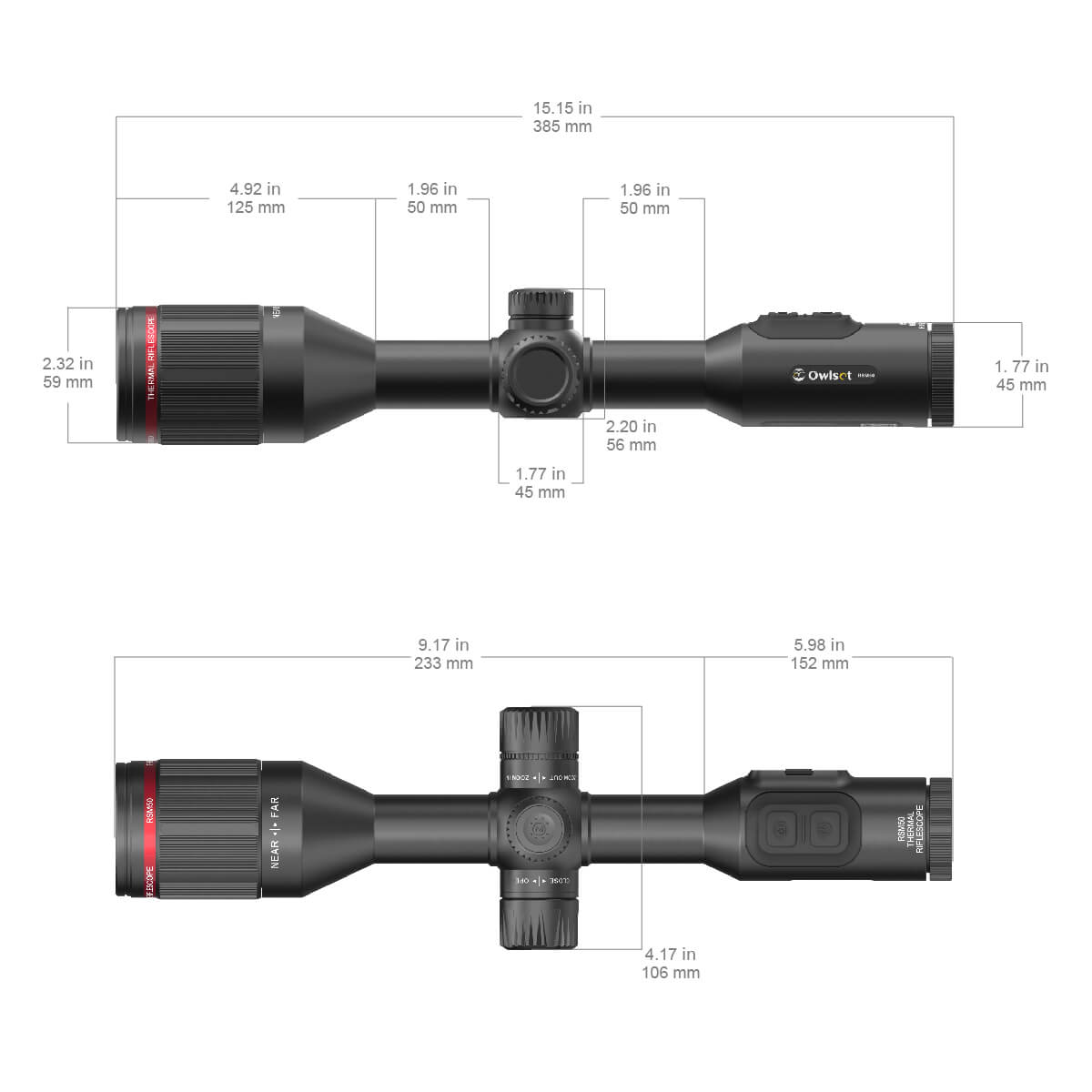 VEOT-RS01 RSM50 Riflescope Dimensions