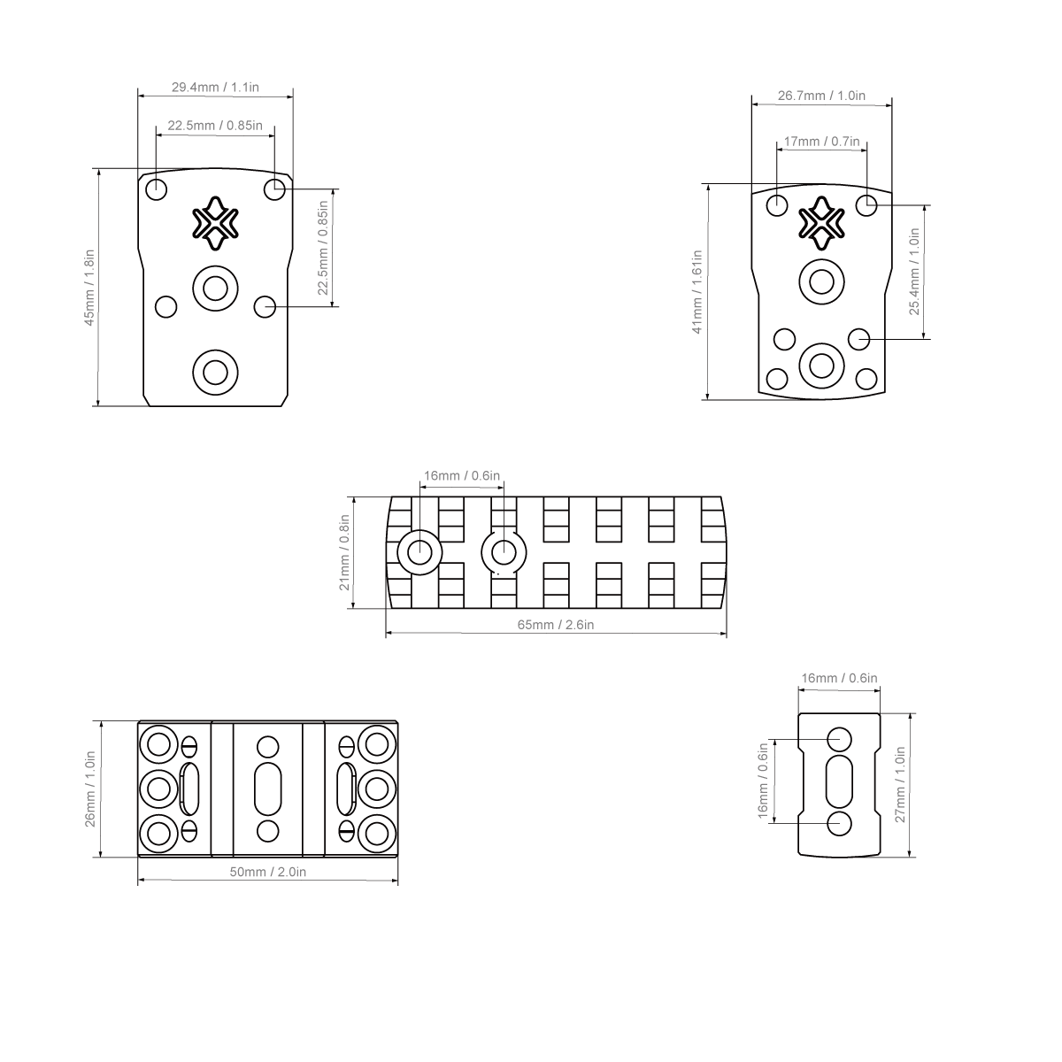 Dimensions du kit d'assemblage de montage X-ACCU 34 mm XASR-A01