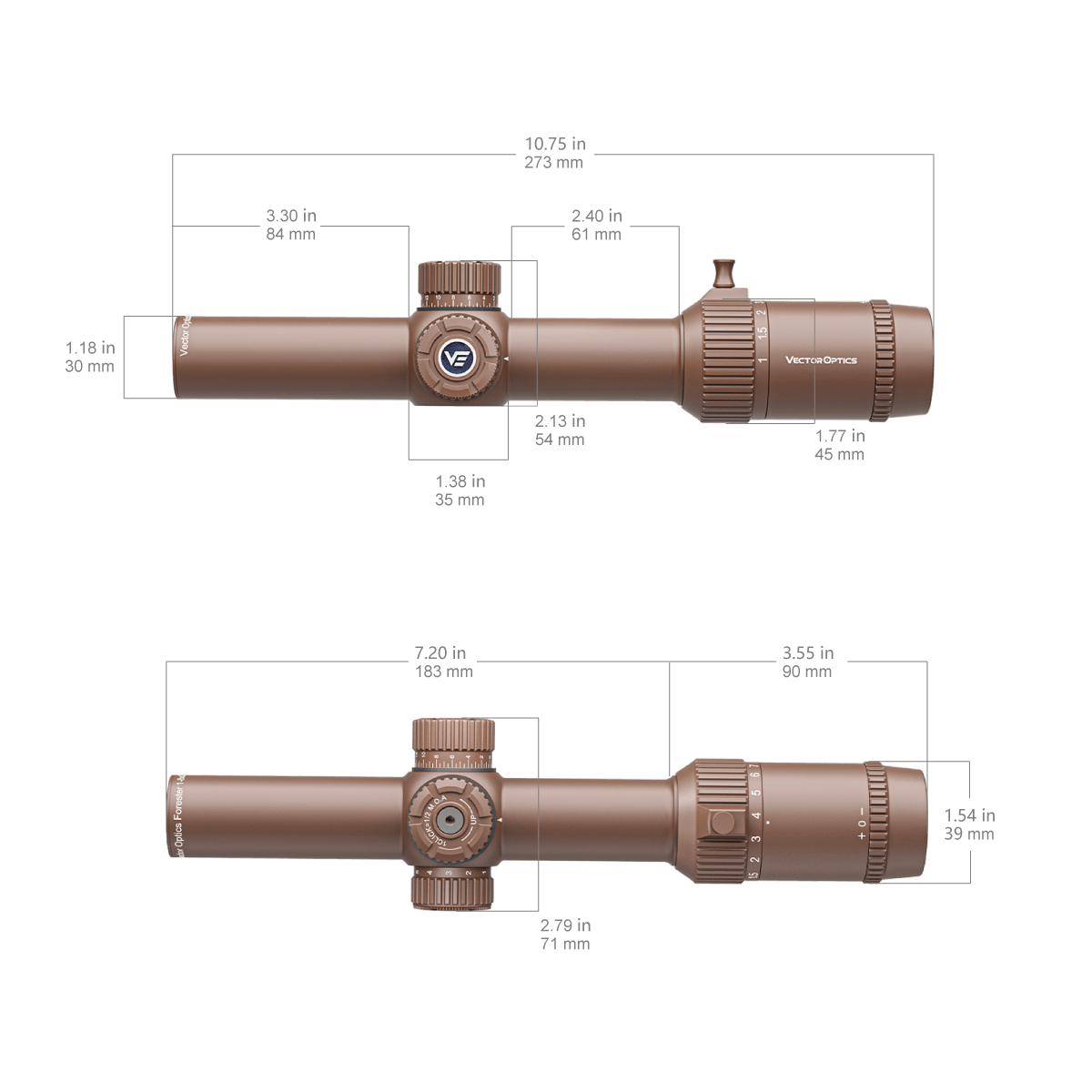 SCOC-39 Forester 1-8x24 Coyote FDE Dimensions