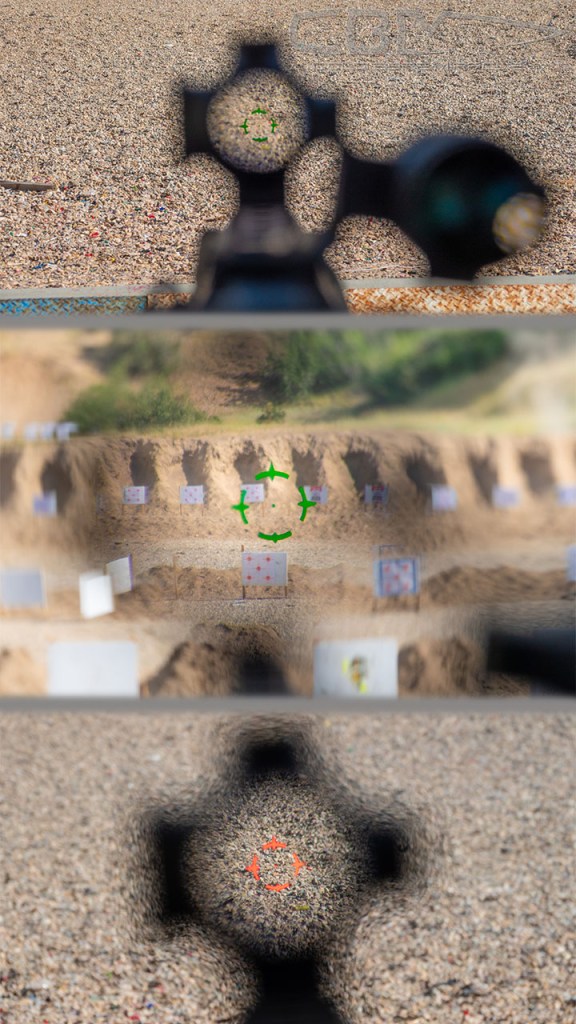 here you can see both the red and green reticle colors looking downrange