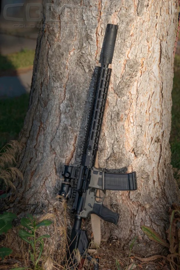 this rifle uses a Desert Tech Quattro 15 receiver and the WPA Romulus suppressor