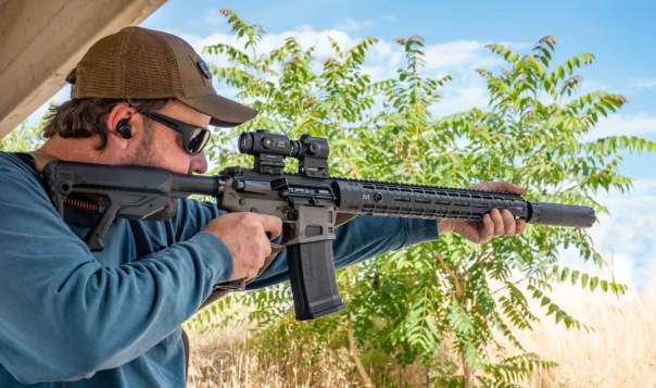 on longer rifles like this 16-inch AR, the 3x magnifier allows shots well into a quarter mile