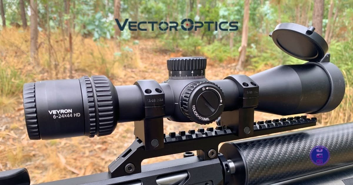Veyron GenII 6-24x44 HD CTR FFP Rifle Scope (SCFF-74) mounted on a PCP air rifle