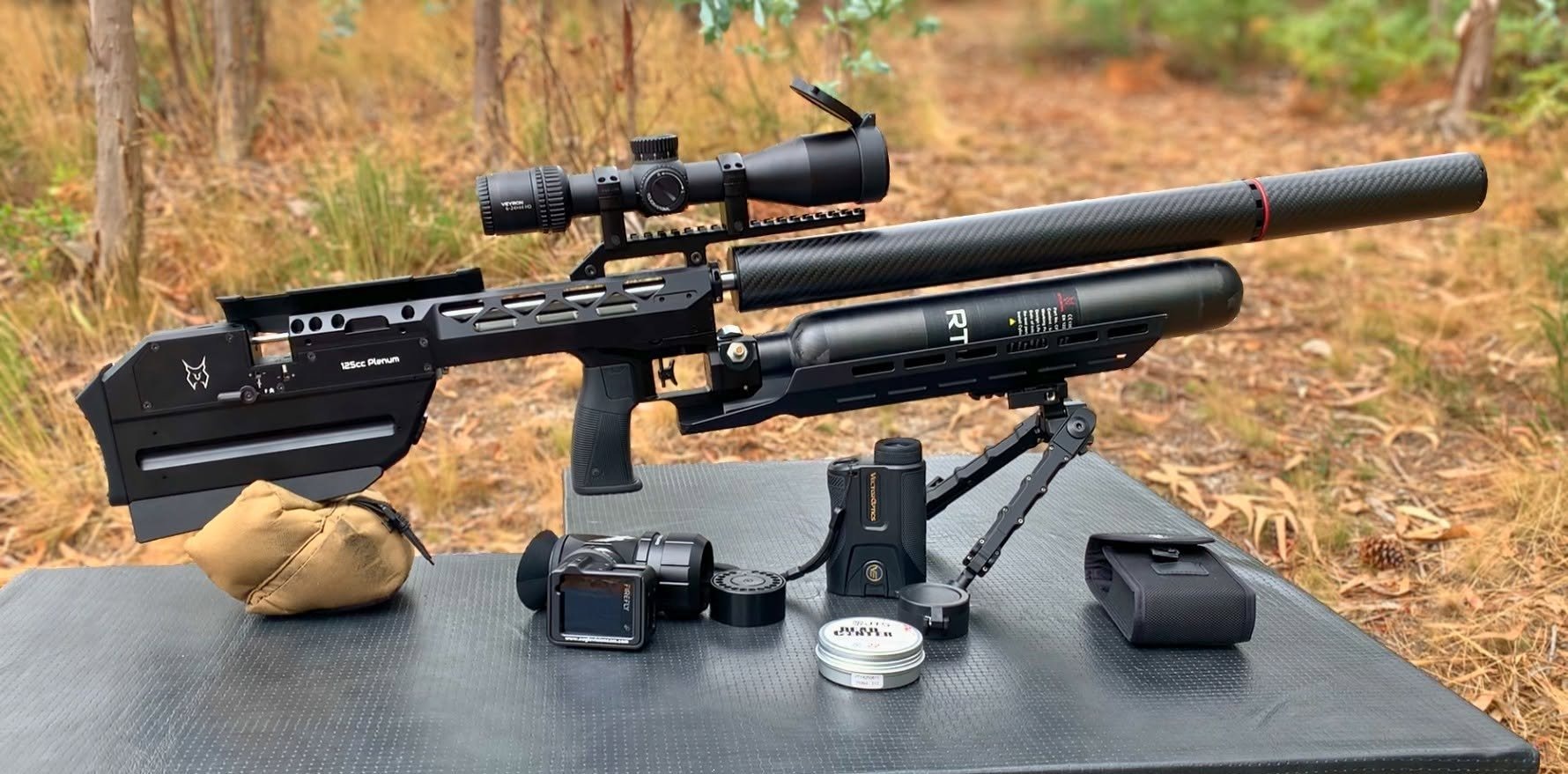 RTI Mora PCP air rifle with the Veyron GenII 6-24x44 HD CTR FFP Rifle Scope (SCFF-74) in the field