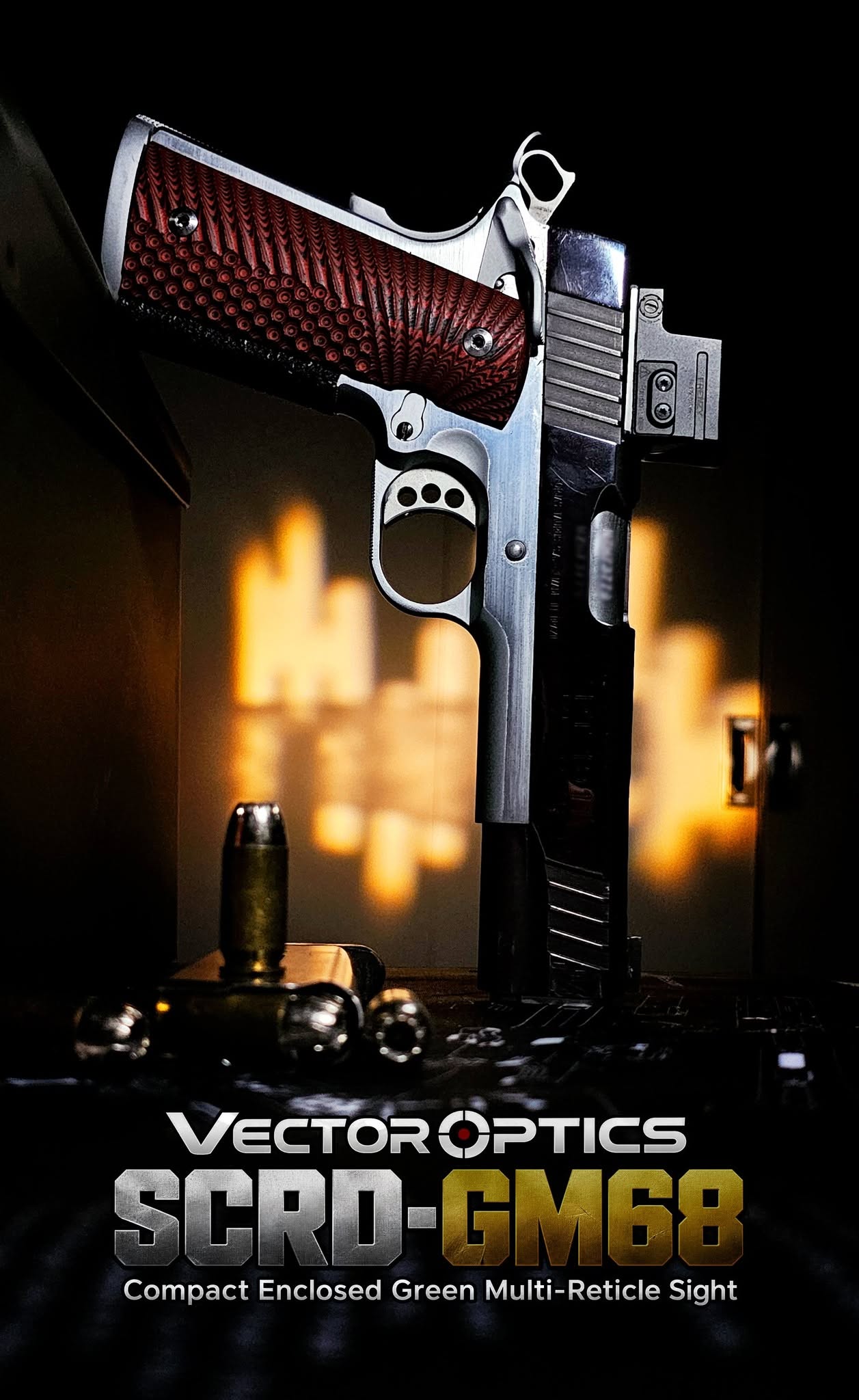 Frenzy FA 17x20 GMR SCRD-GM68 enclosed green dot sight mounted on a Taurus PT1911 pistol