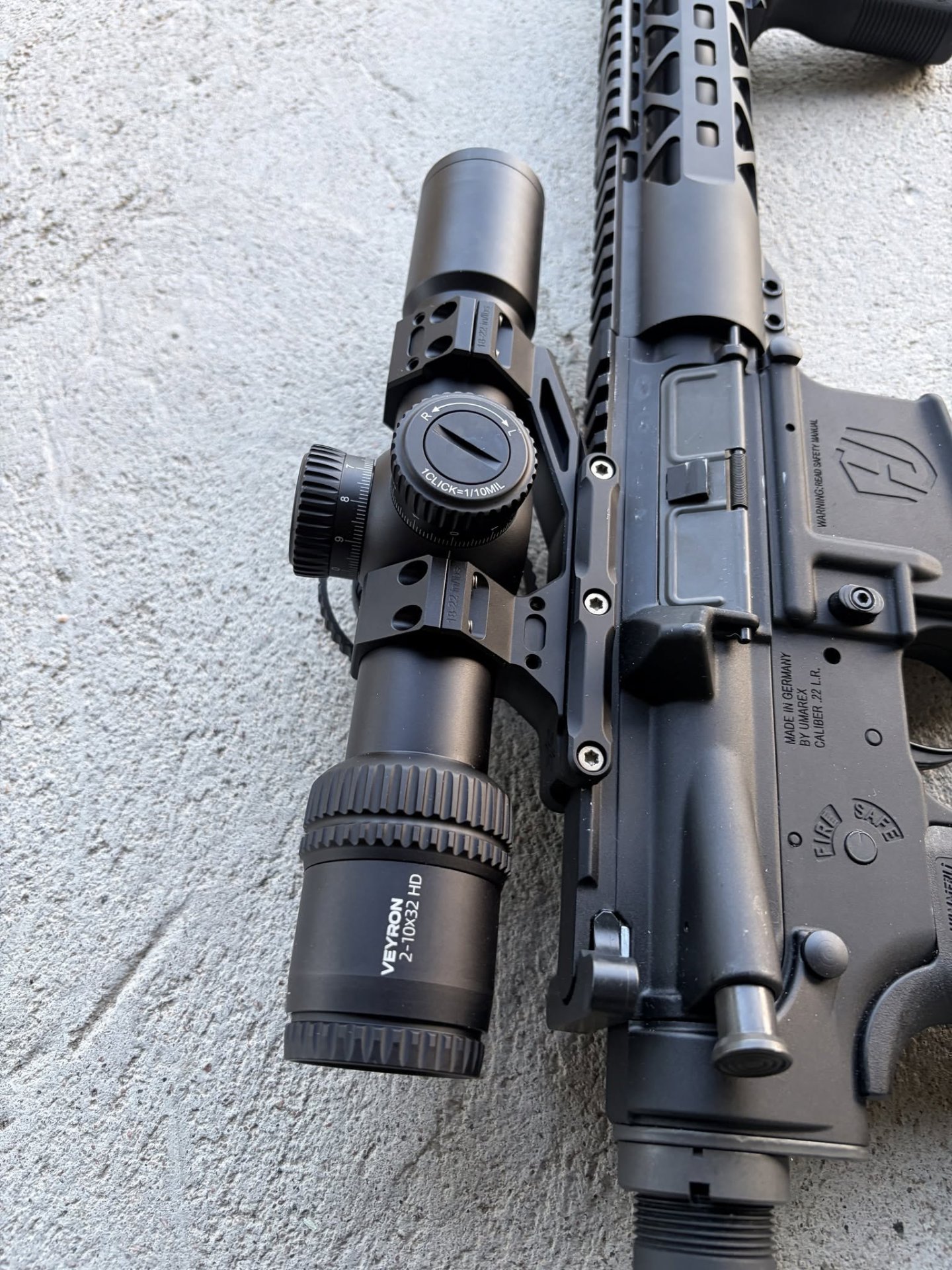 Veyron GenII 2-10x32 HD CTR rifle scope mounted on a Hammerli AR rifle