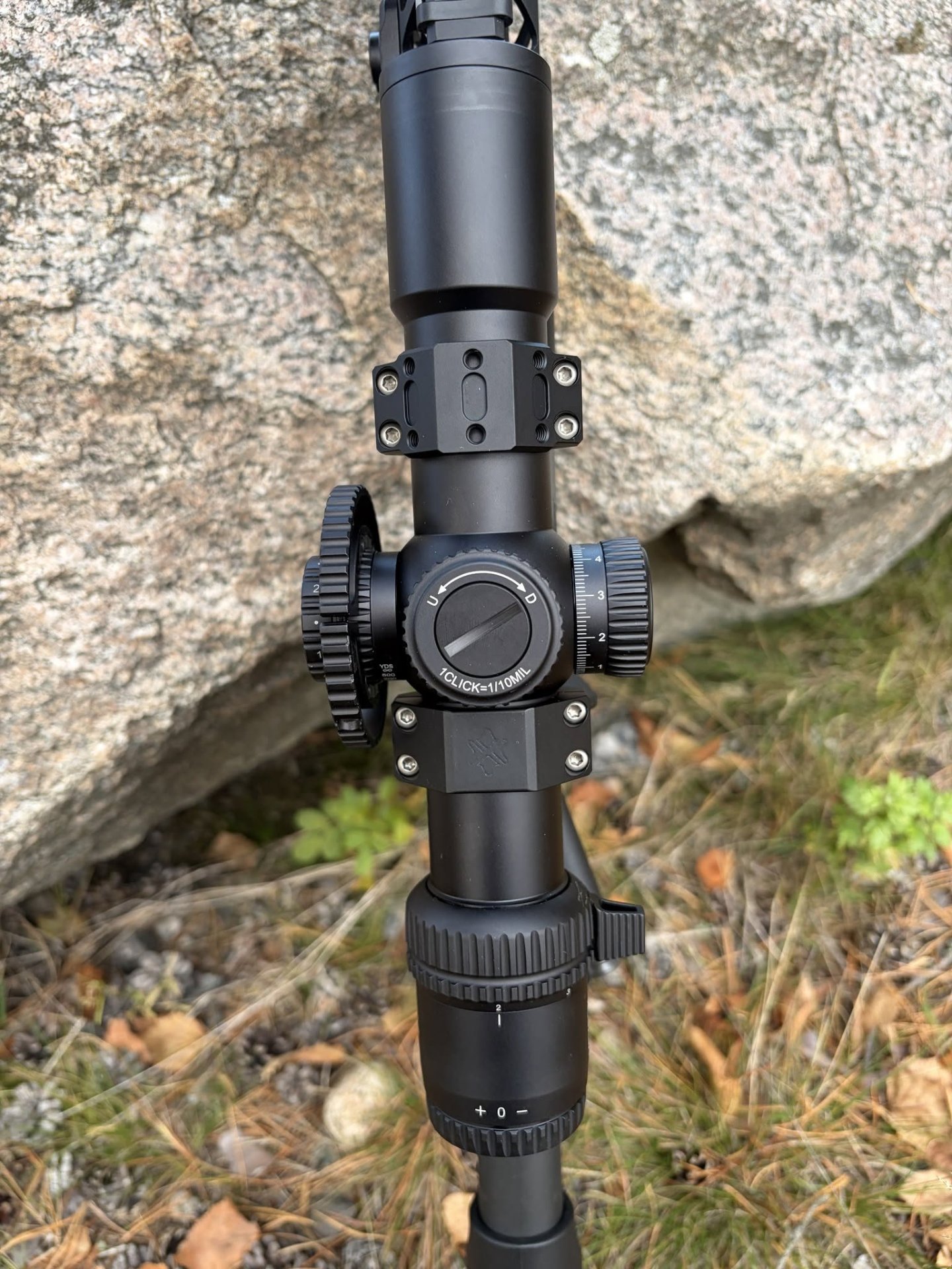 Adjustment turrets and side focus wheel of the Veyron GenII 2-10x32 HD CTR rifle scope