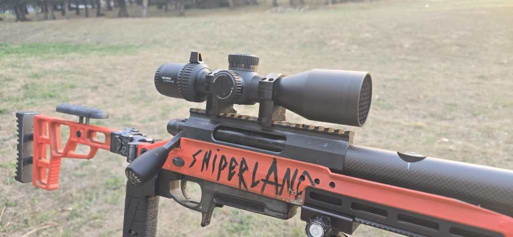 Veyron GenII 3-12x44 HD CTR FFP Rifle Scope mounted on an airsoft sniper rifle