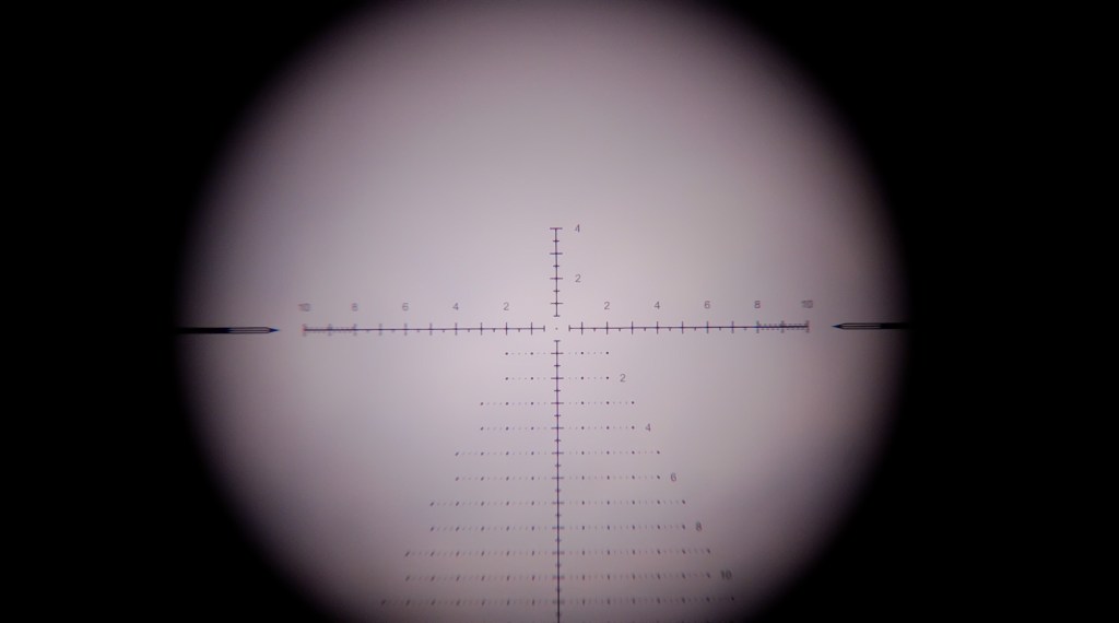 VVE-1 FFP reticle of the Veyron GenII 3-12x44 HD CTR FFP Rifle Scope at 12x magnification