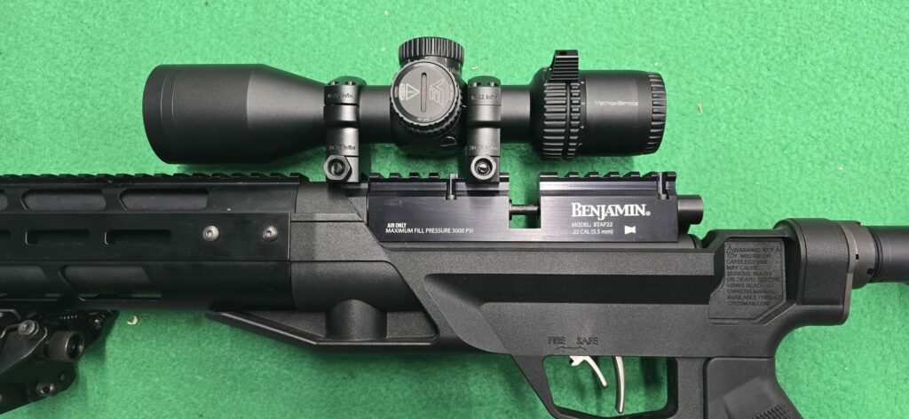 Veyron GenII 3-12x44 HD CTR FFP Rifle Scope mounted on a PCP air rifle